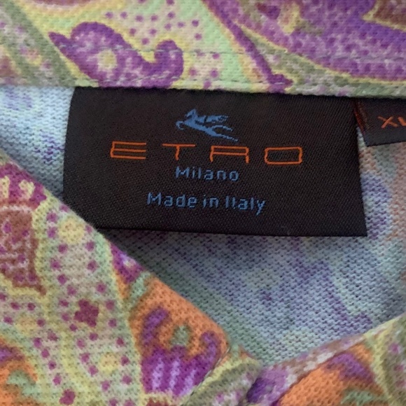 ETRO Men's short sleeves polo knit all over printed top - Picture 2 of 7